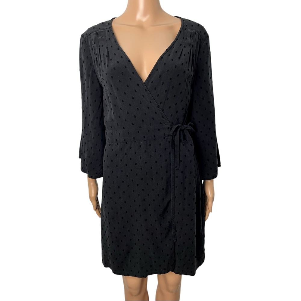 & Other Stories Black Textured Polka Dot Wrap Mini Dress